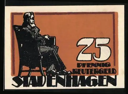 Notgeld Stavenhagen 1921, 25 Pfennig, Wappen, Professor im Sessel sitzend