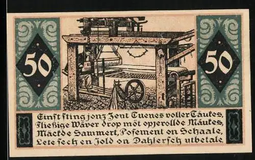 Notgeld St. Tönis 1920, 50 Pfennig, Arbeiter an einer Maschine