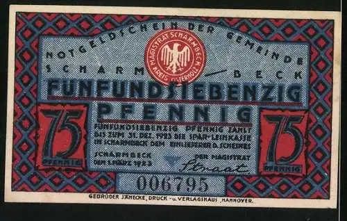 Notgeld Scharmbeck 1923, 75 Pfennig, Scharmbecker Oktobermarkt, Wappen