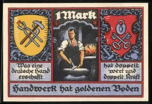 Notgeld Stolzenau a. W. 1922, 100 Pfennig, Schmied am Ambos, Wappen