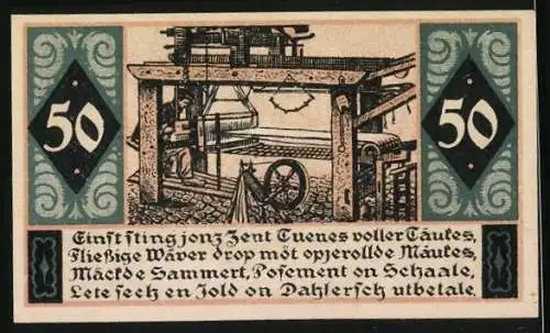 Notgeld St. Tönis 1920, 50 Pfennig, Arbeiter an einer Mascine