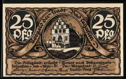 Notgeld Bad Salzuflen 1921, 25 Pfennig, Schmied steht am Ortsrand, Rathaus