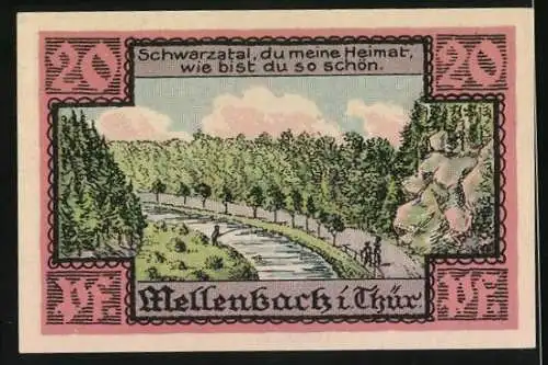 Notgeld Mellenbach i. Thür. 1921, 20 Pfennig, Schwarzatal, Siegel der Gemeinde
