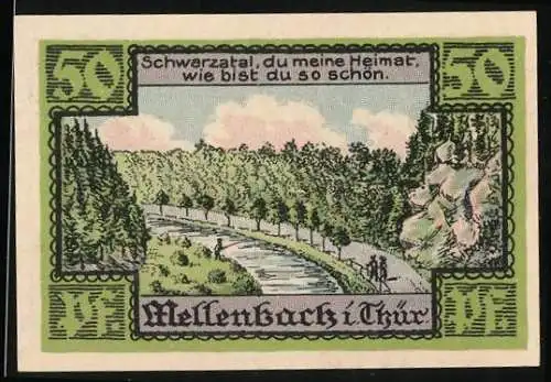 Notgeld Mellenbach i. Thür. 1921, 50 Pfennig, Schwarzatal, Siegel der Gemeinde