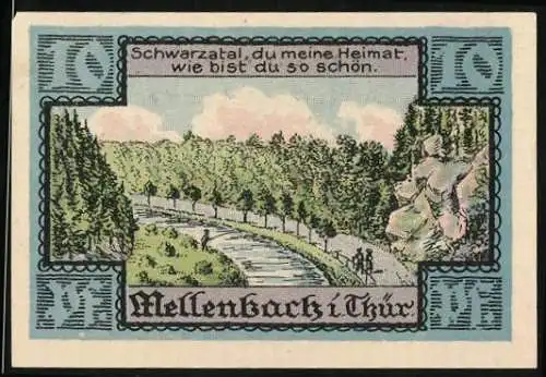 Notgeld Mellenbach i. Thür. 1921, 10 Pfennig, Schwarzatal, Siegel der Gemeinde