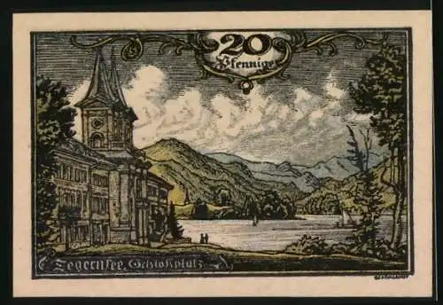 Notgeld Tegernsee 1921, 20 Pfennig, Stadtwappen, Schlossplatz