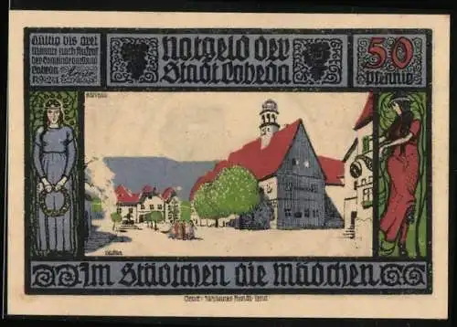 Notgeld Lobeda 1921, 50 Pfennig, Frauen, Stadtansicht, Burgruine