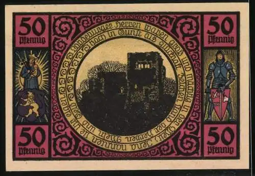 Notgeld Lobeda 1921, 50 Pfennig, Frauen, Stadtansicht, Burgruine