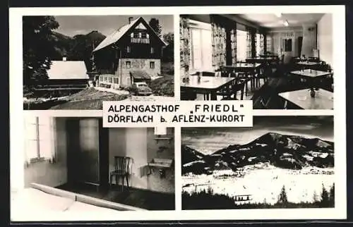 AK Dörflach bei Aflenz-Kurort, Alpengasthof Friedl, Ortsansicht im Winter