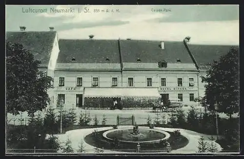 AK Neumarkt, Ceipek-Park mit Hotel Hinker aus der Vogelschau