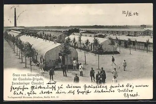AK Clausdorf / Mark, Barackenlager auf dem Übungsplatz der Eisenbahn-Brigade