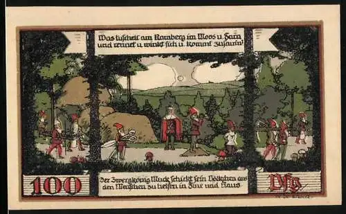 Notgeld Ballenstedt 1921, 100 Pfennig, Viktorshöhe, Zwergenkönig Muck mit seinem Völkchen