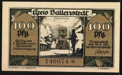 Notgeld Ballenstedt 1921, 100 Pfennig, Viktorshöhe, Zwergenkönig Muck mit seinem Völkchen