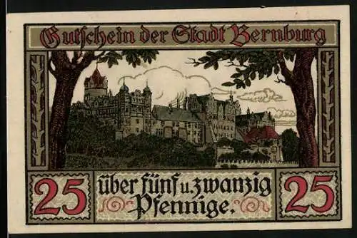 Notgeld Bernburg, 25 Pfennig, Stadtwappen, Schloss