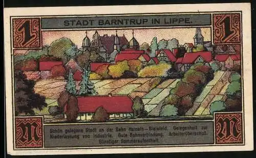 Notgeld Barntrup / Lippe 1921, 1 Mark, Stadtwappen und Stadtansicht