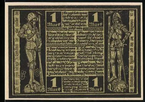 Notgeld Fränkisch-Crumbach 1921, 1 Mark, Ritter, Wappen, Ruine Rodenstein, Kirche