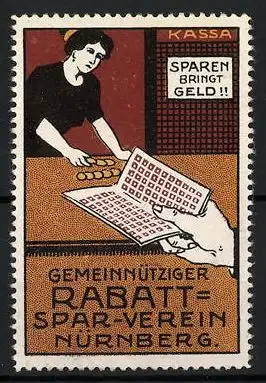 Reklamemarke Nürnberg, gemeinnütziger Rabatt-Spar-Verein, Paren bringt Geld!, Kasse