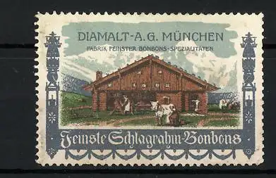 Reklamemarke Feinste Schlagrahm-Bonbons, Diamalt AG München, Bauernhaus