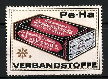 Reklamemarke Pe-Ha Verbandstoffe, Prof. Dr. v. Bruns, Verbandstoff-Fabriken Paul Hartmann AG, Heidenheim a. Br.