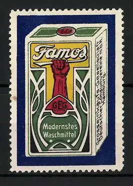 Reklamemarke Famos modernstes Waschmittel, Schachtel