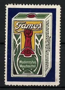 Reklamemarke Famos modernstes Waschmittel, Schachtel
