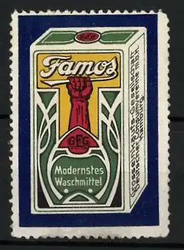 Reklamemarke Famos modernstes Waschmittel, Schachtel