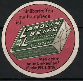 Reklamemarke Lanolin-Seife Pfeilring, verpacktes Seifenstück