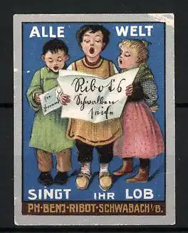 Reklamemarke Schwalbenseife, Ph. Benj. Ribot, Schwabach, singende Kinder