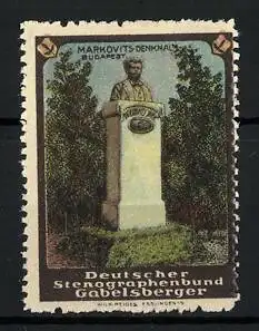 Reklamemarke Budapest, Markovits-Denkmal, Deutscher Stenographenbund Gabelsberger