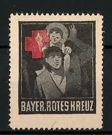 Reklamemarke Bayer. Rotes Kreuz, Vater mit Kind auf den Schultern