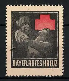 Reklamemarke Bayer. Rotes Kreuz, sterbender Mann