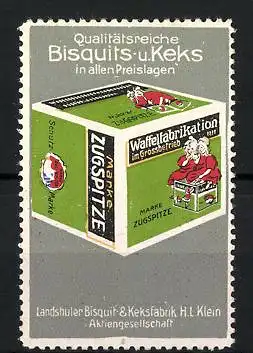 Reklamemarke Zugspitze Bisquits und Keks, Landshuter Bisquit- und Keksfabrik H. I. Klein AG, Schachtel Kekse