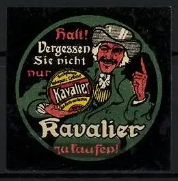 Reklamemarke Kavalier Schuhputzcreme, Verkäufer präsentiert eine Dose