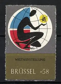 Reklamemarke Brüssel, Weltausstellung 1958, Messelogo Figur und Erdkugel