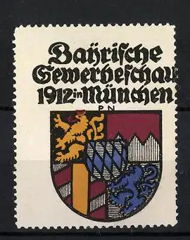 Künstler-Reklamemarke Paul Neu, München, Bayrische Gewerbeschau 1912, Wappen