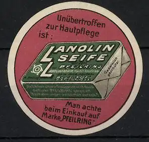 Reklamemarke Lanolin-Seife Marke Pfeilring, verpacktes Seifenstück