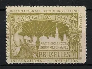 Reklamemarke Brüssel, Exposition de Arts-Sciences, Industrie & Commerce 1897, Göttin am Stadtrand