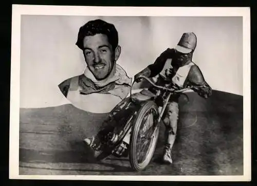 Fotografie Motorrad Speedway Rennmotorrad und Rennfahrer Portrait