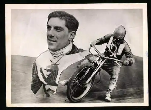Fotografie Motorrad Speedway Rennmotorrad mit Rennfahrer Portrait
