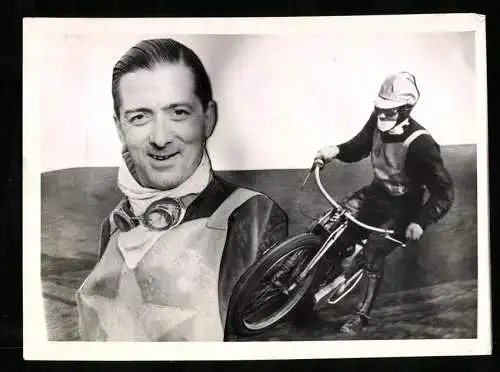 Fotografie Motorrad Speedway Rennmotorrad und Rennfahrer Portrait