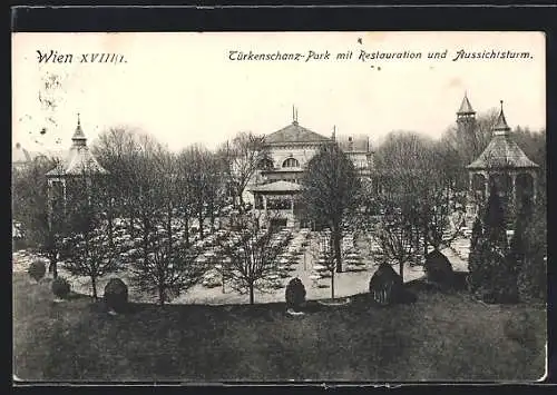 AK Wien, Türkenschanz-Park mit Restauration und Aussichtsturm