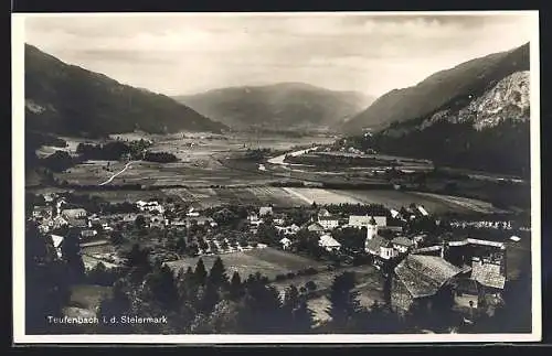 AK Teufenbach / Steiermark, Totale vom Berg aus gesehen