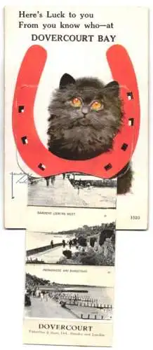 Künstler-Leporello-AK Lawson Wood: Dovercourt, The Gardens and Shelter, Bathing Pool, Boating Lake, New Promenade