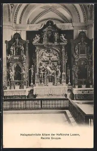 AK Luzern, Holzgeschnitzte Altare der Hofkirche, Rechte Gruppe