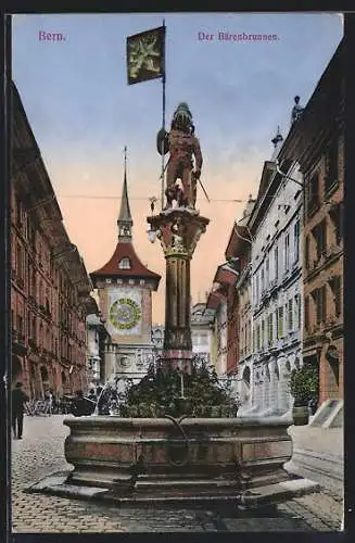 AK Bern, Der Bärenbrunnen mit Blick zum Glockenturm
