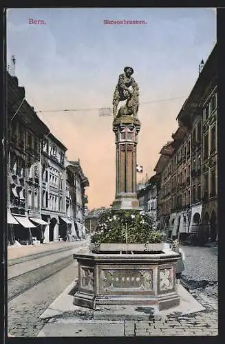 AK Bern, Strassenpartie am Simsonbrunnen