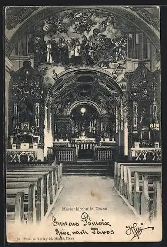 AK Truns, Das Innere der Marienkirche mit Blick zum Altar