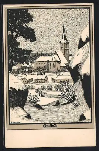 AK Gmünd, Ortspartie mit Kirche