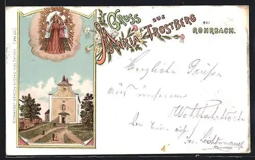 Lithographie Maria Trostberg bei Rohrbach, Wallfahrtskirche, Gnadenbild