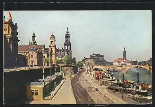 AK Dresden, Landungsplatz, Brühlsche Terrasse, Opernhaus